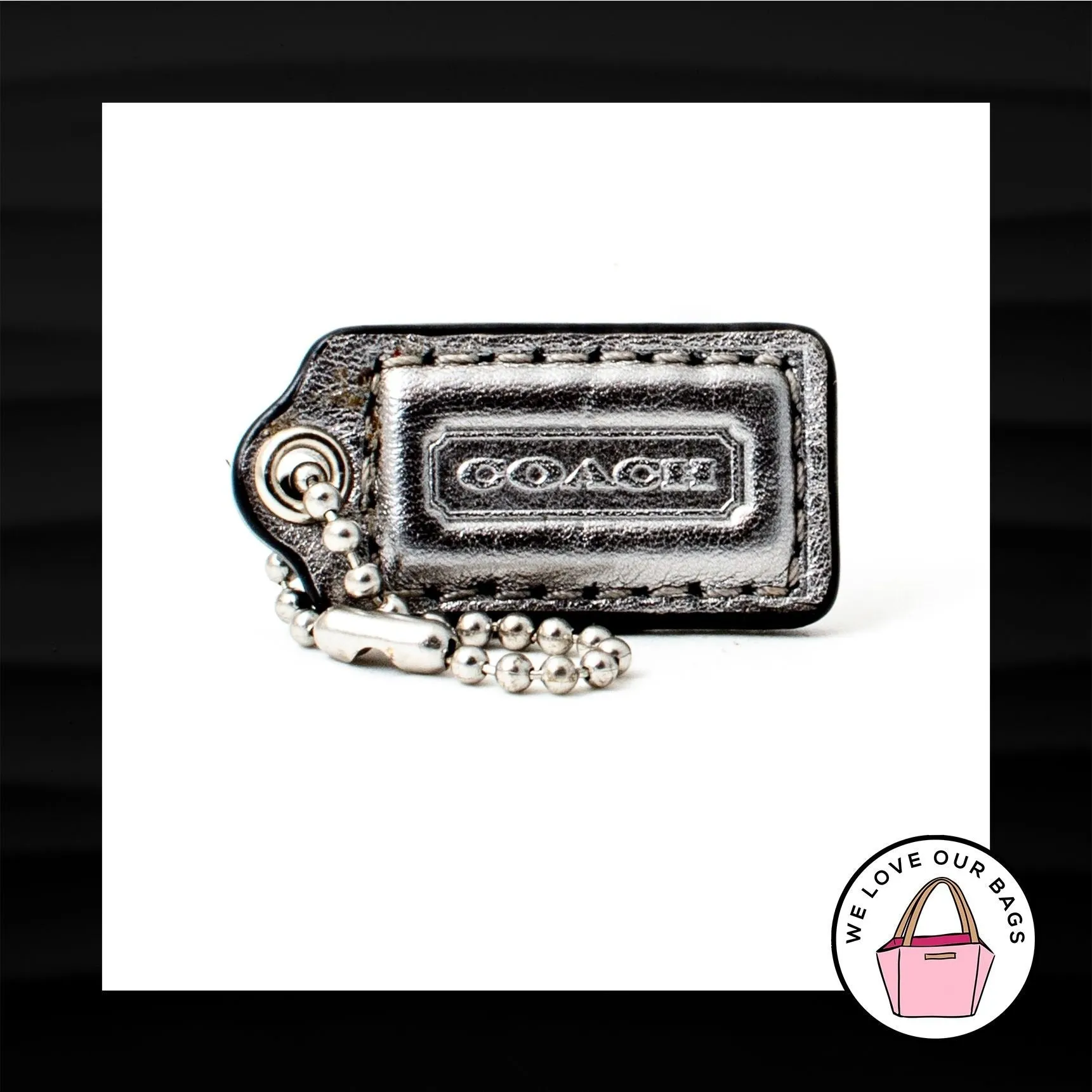1.5" Small COACH SILVER LEATHER KEY FOB CHARM KEYCHAIN HANG TAG WRISTLET