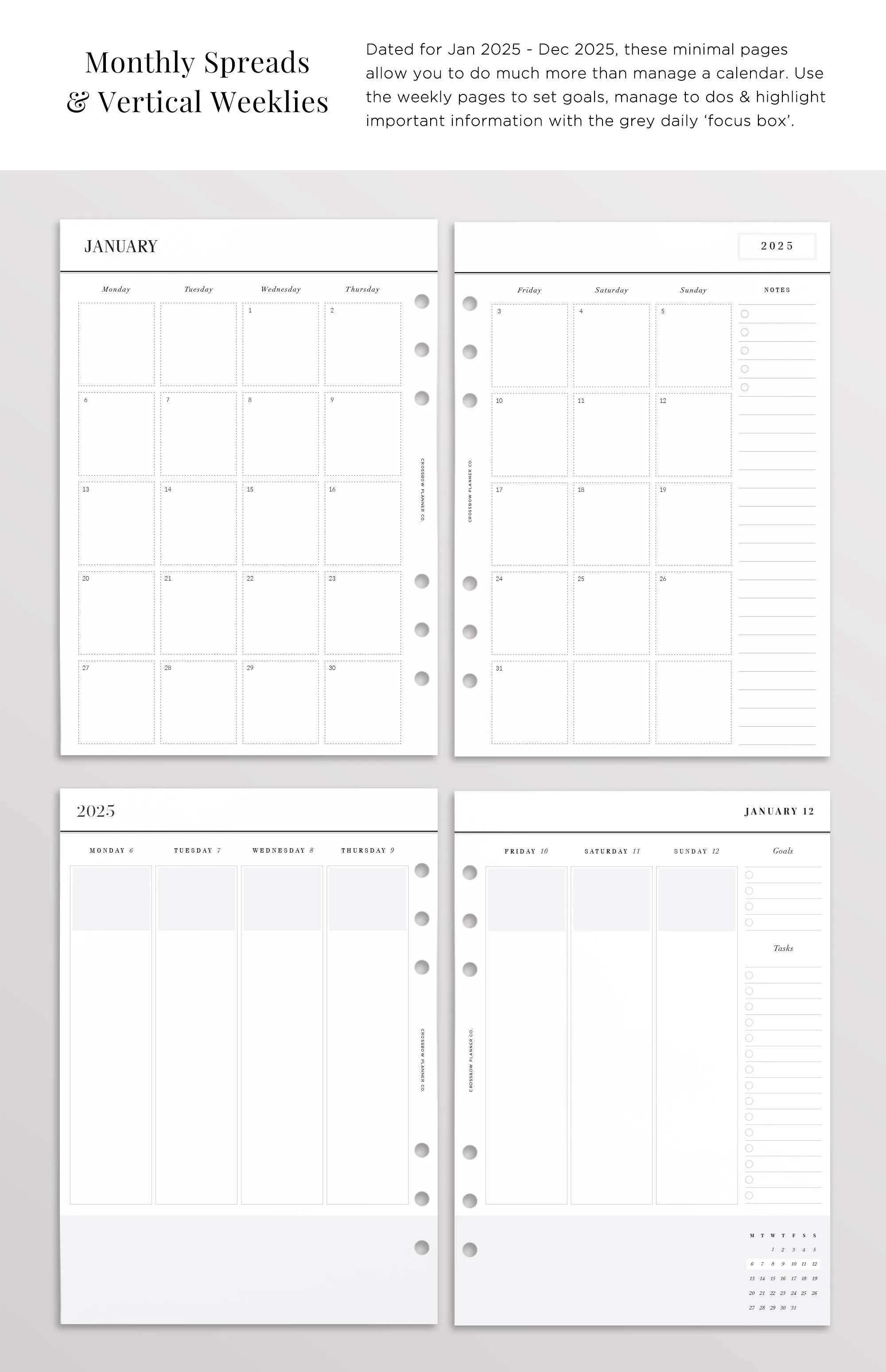 2025 A5 Planner Inserts | Vertical Edition