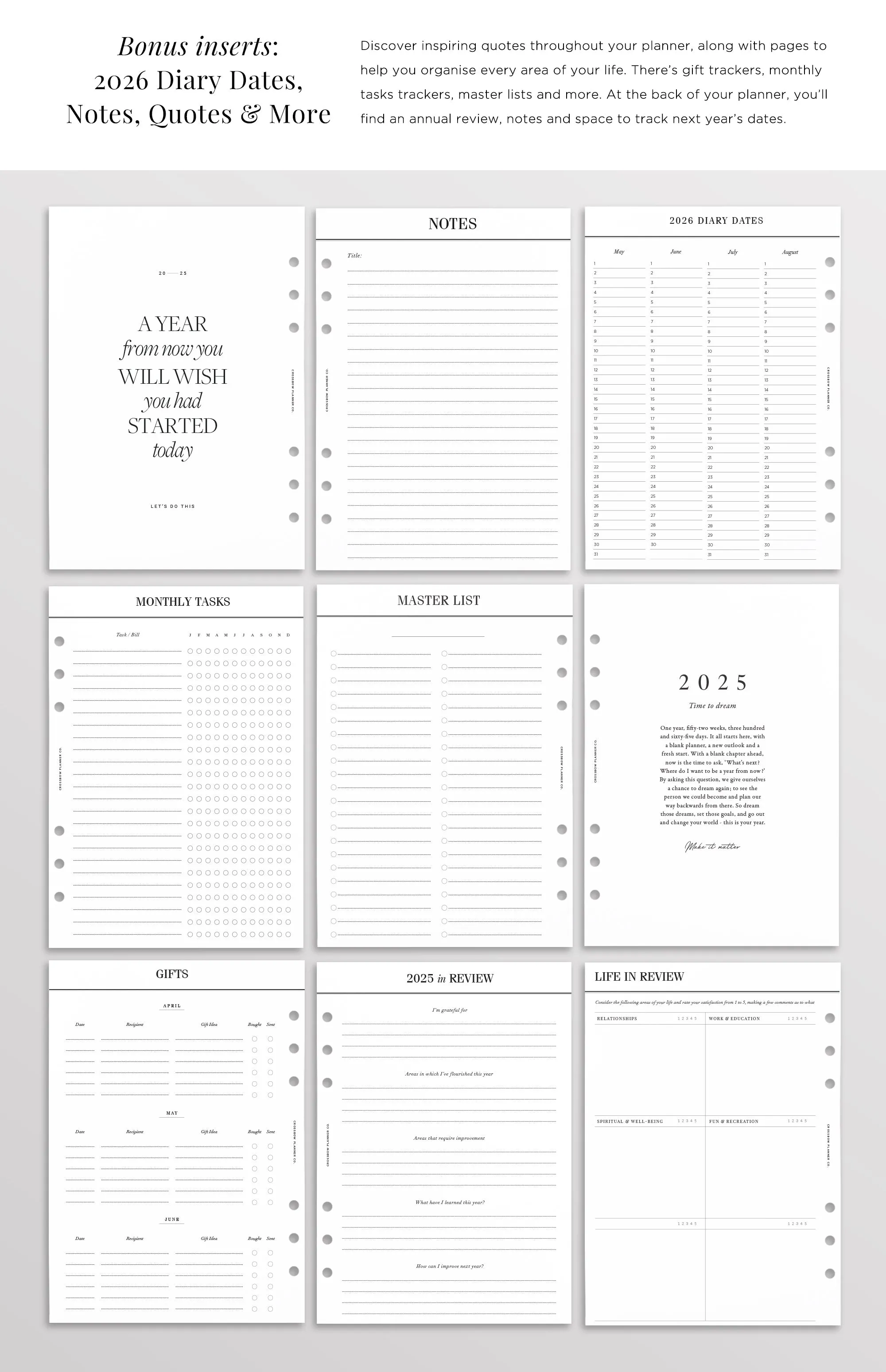 2025 A5 Planner Inserts | Vertical Edition