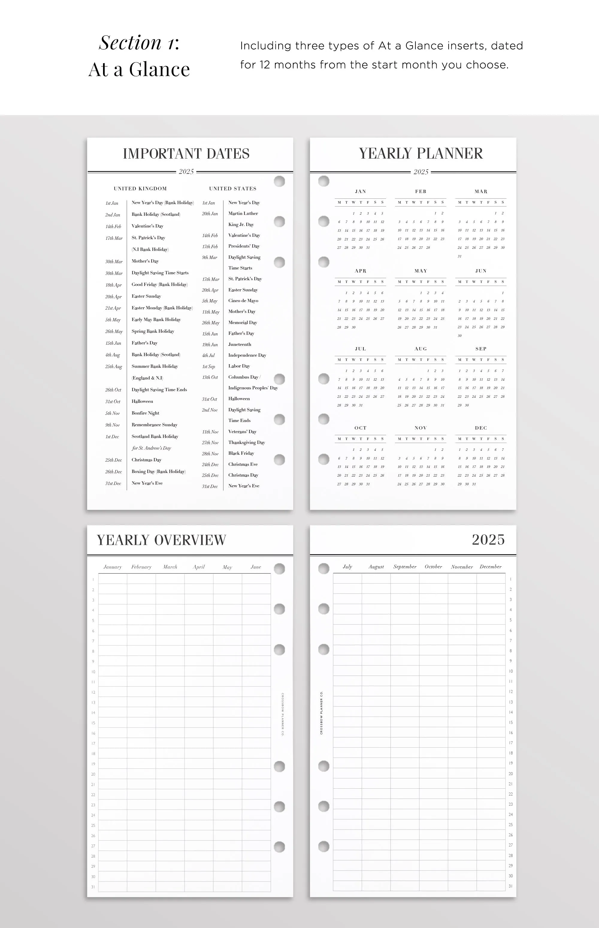 2025 Personal Planner Inserts | Choose Your Start Month
