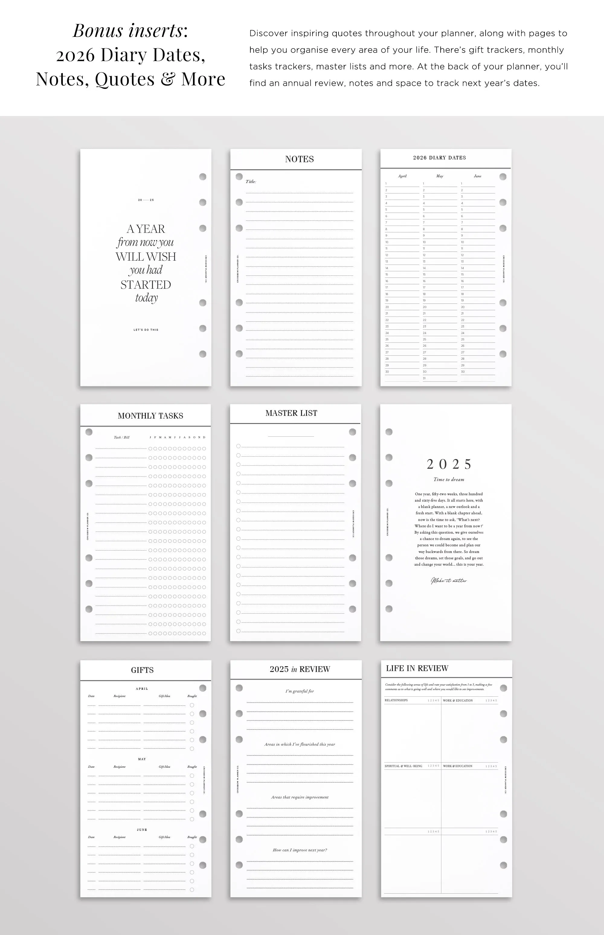 2025 Personal Planner Inserts | Choose Your Start Month