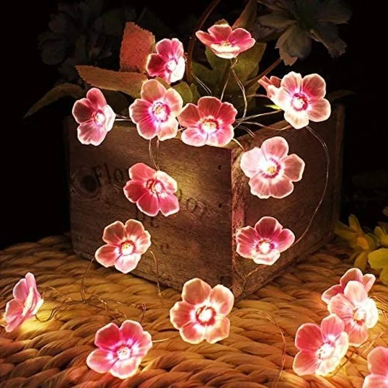 2m Cherry Lighting Strings Blossom Flower LED String Fairy Lamp For Indoor Wedding Pink Bells Garland Deco