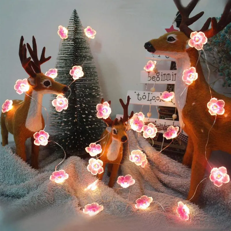 2m Cherry Lighting Strings Blossom Flower LED String Fairy Lamp For Indoor Wedding Pink Bells Garland Deco