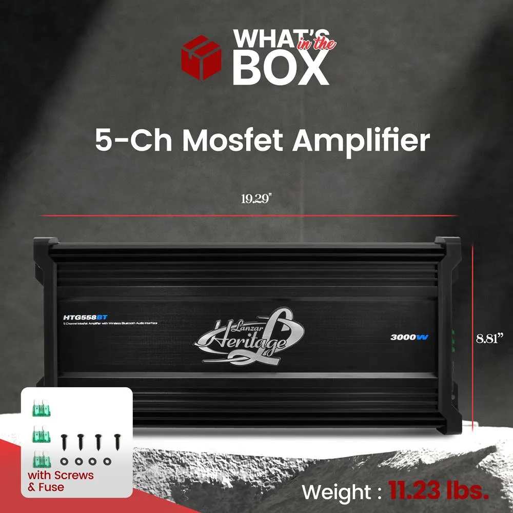 3000 Watt 5-Channel Mosfet Amplifier With Wireless Bluetooth Audio Interface