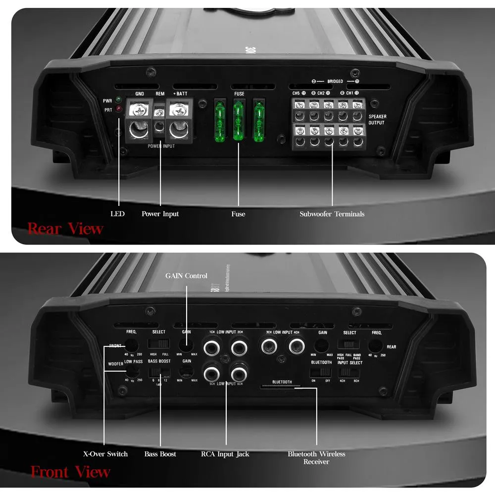 3000 Watt 5-Channel Mosfet Amplifier With Wireless Bluetooth Audio Interface