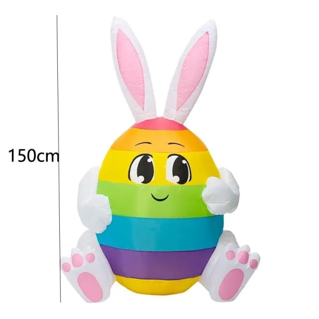 5 Feet Rainbow Egg with Bunny Ear Inflatable Easter Bunny Blowup Outdoor Toys with Build-in LEDs Yard Lawn Garden Decorations
