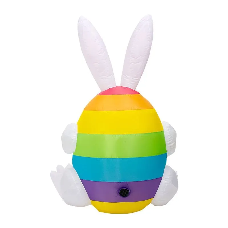 5 Feet Rainbow Egg with Bunny Ear Inflatable Easter Bunny Blowup Outdoor Toys with Build-in LEDs Yard Lawn Garden Decorations