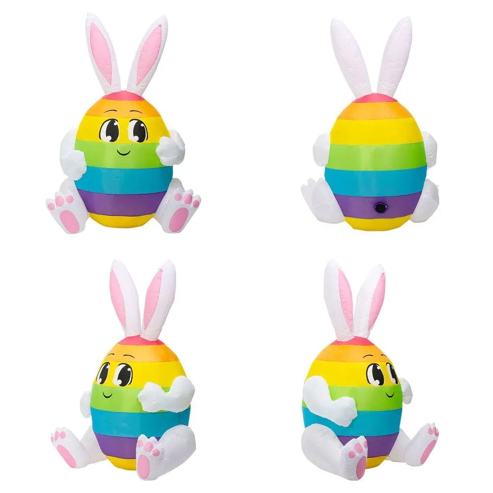 5 Feet Rainbow Egg with Bunny Ear Inflatable Easter Bunny Blowup Outdoor Toys with Build-in LEDs Yard Lawn Garden Decorations