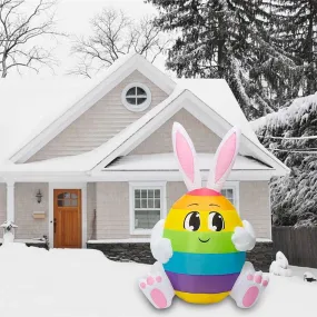 5 Feet Rainbow Egg with Bunny Ear Inflatable Easter Bunny Blowup Outdoor Toys with Build-in LEDs Yard Lawn Garden Decorations