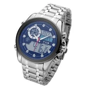6.11 Luxury Brand Mens New Fashion Dazzle Glass Watch Military Watch Analog Digital ELClock Full Steel LED Watch Men Sport Watch