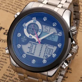 6.11 Luxury Brand Mens New Fashion Dazzle Glass Watch Military Watch Analog Digital ELClock Full Steel LED Watch Men Sport Watch