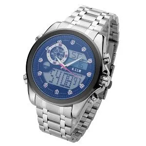 6.11 Luxury Brand Mens New Fashion Dazzle Glass Watch Military Watch Analog Digital ELClock Full Steel LED Watch Men Sport Watch