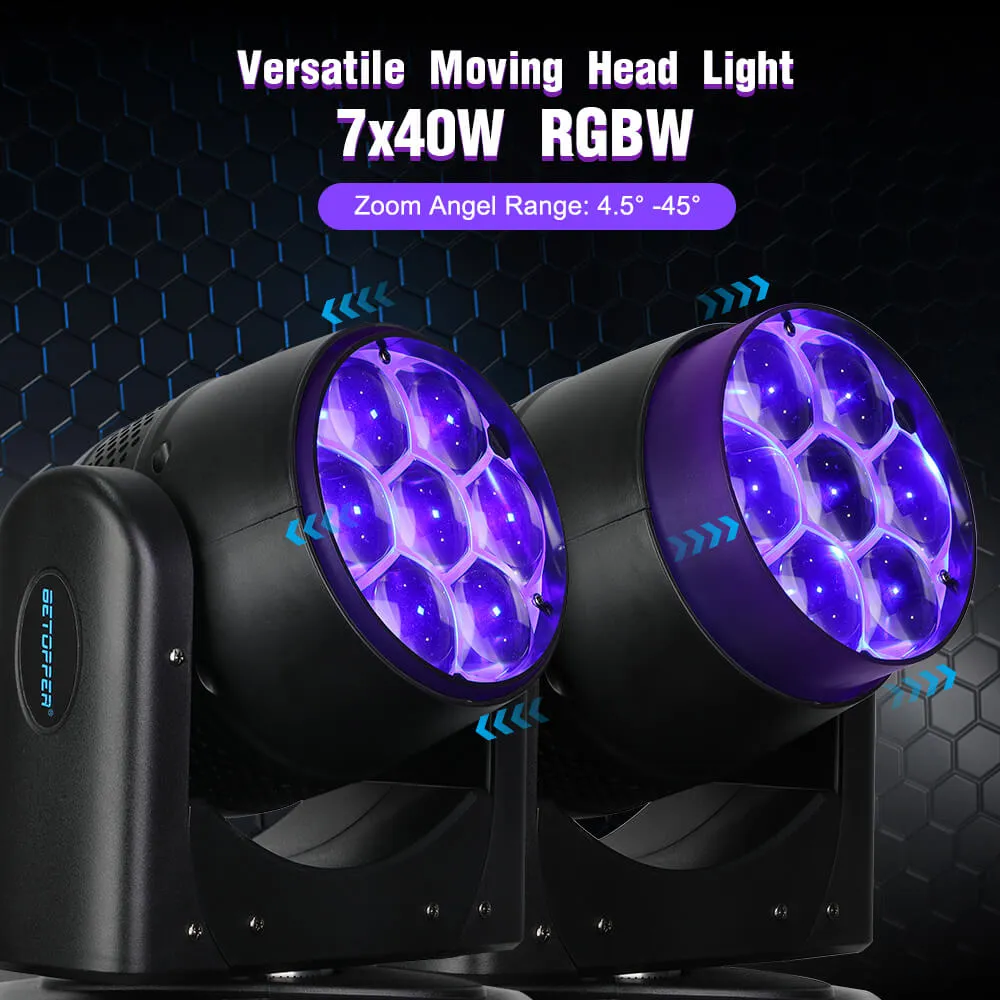 Betopper 7*40W 4-in-1 RGBW Wash&Zoom Moving Head Lights
