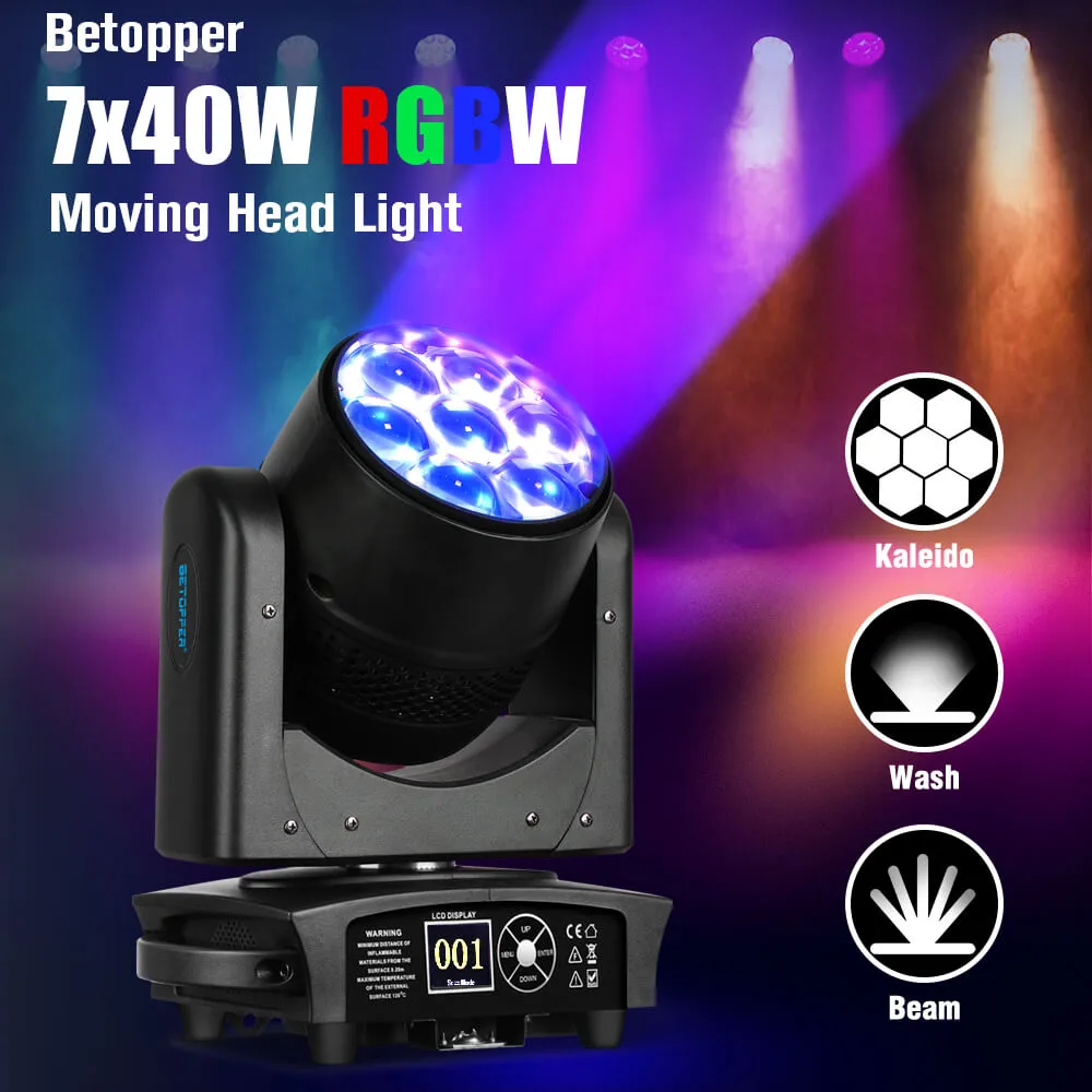 Betopper 7*40W 4-in-1 RGBW Wash&Zoom Moving Head Lights