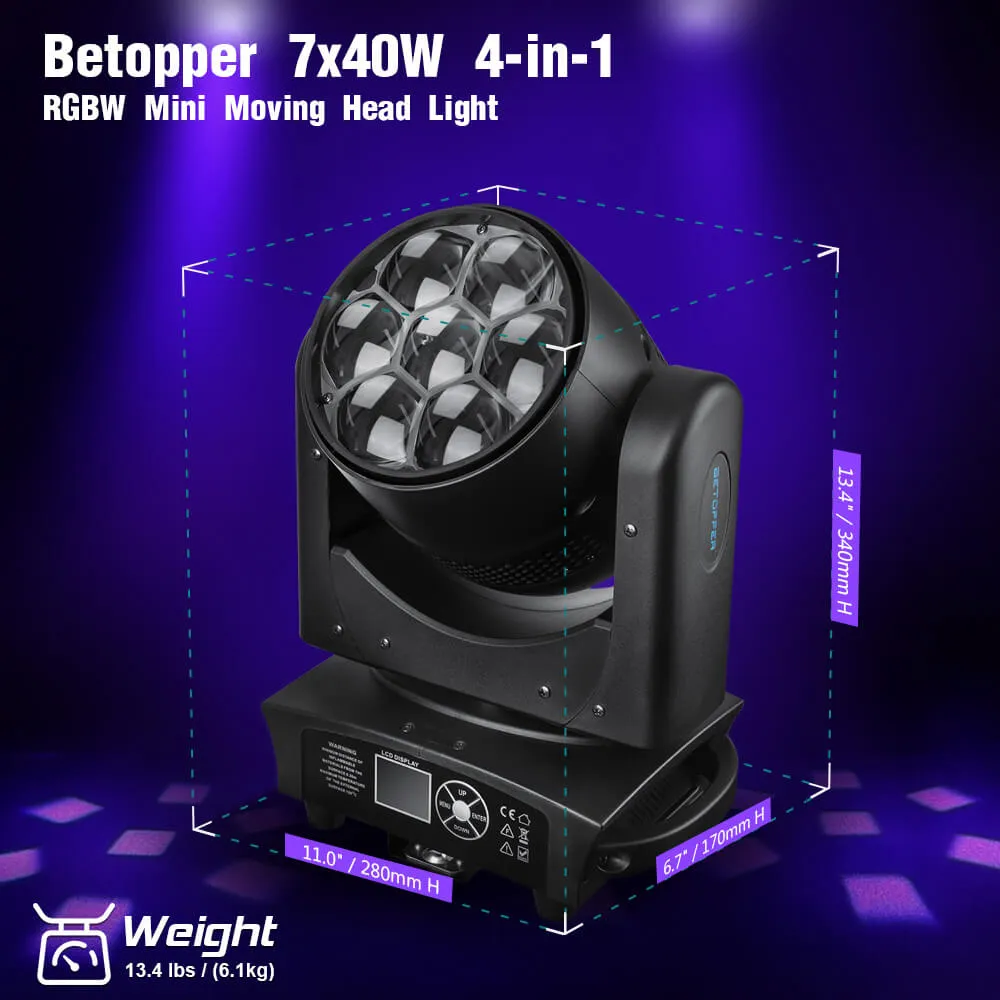 Betopper 7*40W 4-in-1 RGBW Wash&Zoom Moving Head Lights