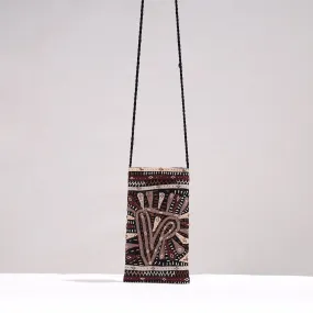 Black - Kutch Dhebariya Qatab Hand Embroidery Cotton Sling Dori Mobile Pouch