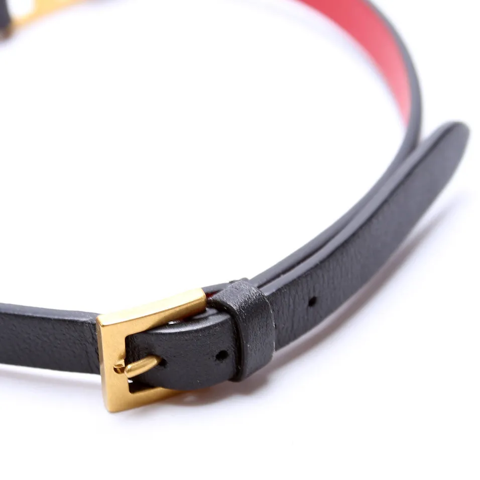 Bracelet: V Logo Leather Wrap Black
