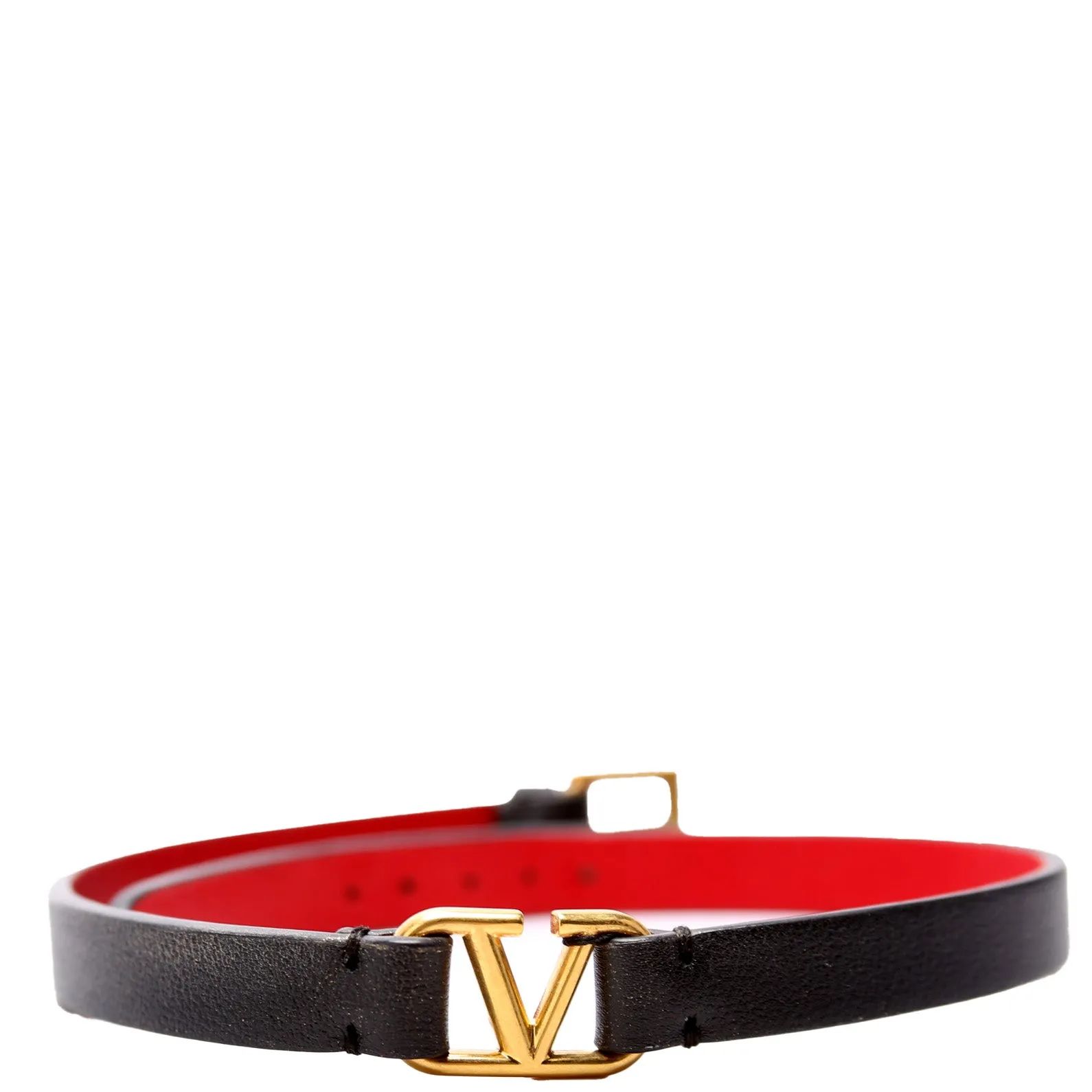 Bracelet: V Logo Leather Wrap Black