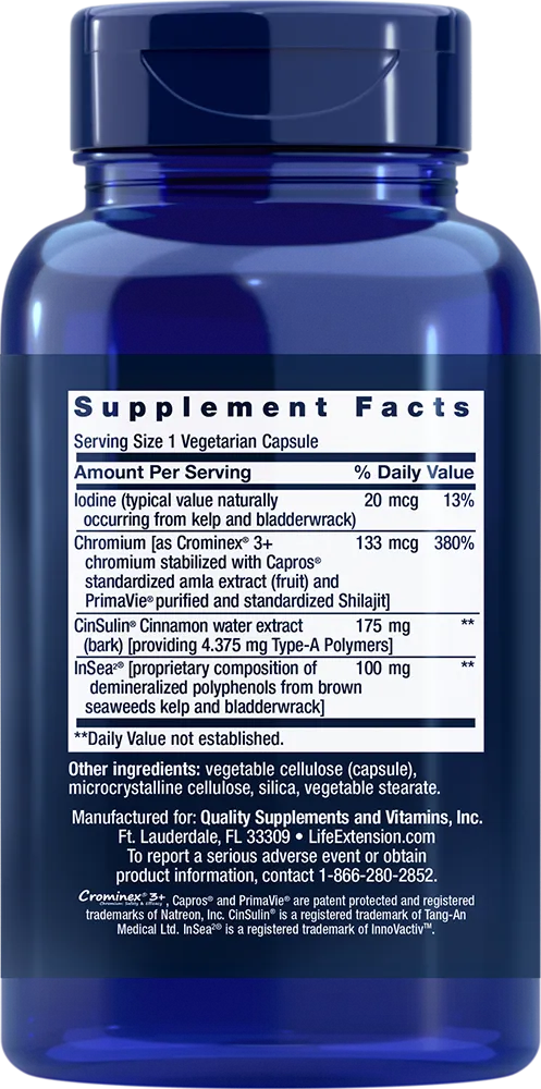 CinSulin® with InSea2® and Crominex® 3  90 capsules Life Extension