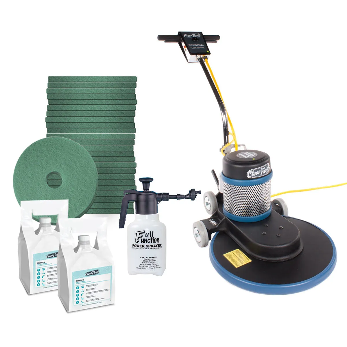 CleanFreak® 1500 RPM High Speed Floor Polishing Package w/ 20" Burnisher, Pads & Spray Buff Solution