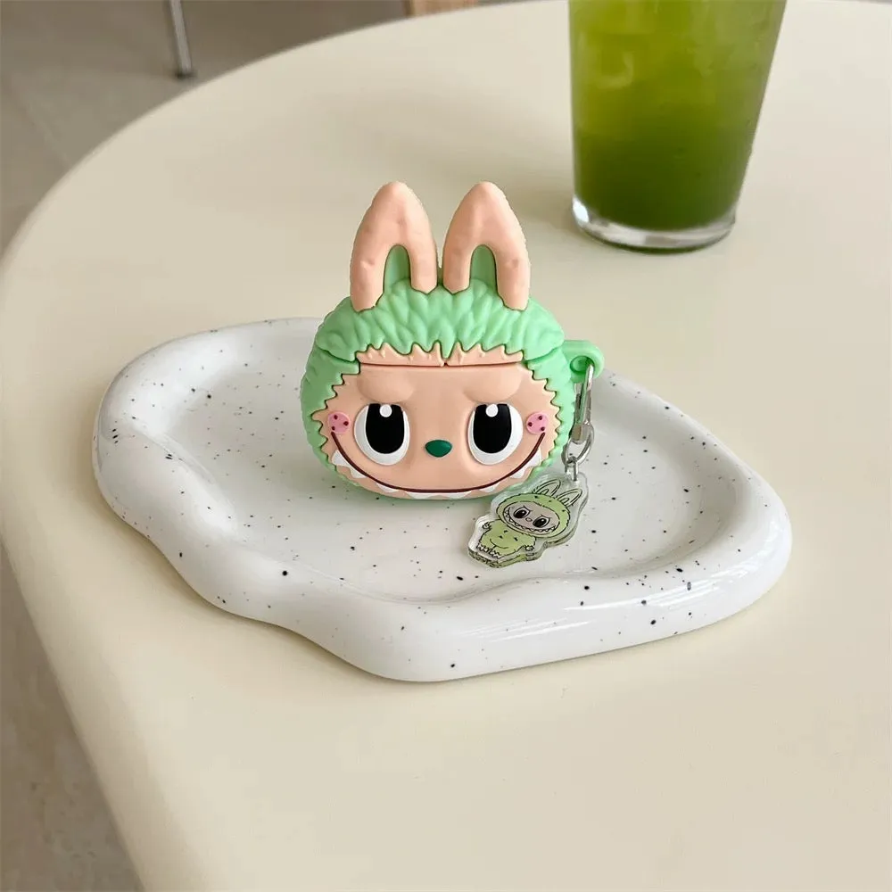 Cute Cartoon Silicone Labubu with Keychain | Brown Pink Green - AirPods AirPodsPro AirPods3 Case