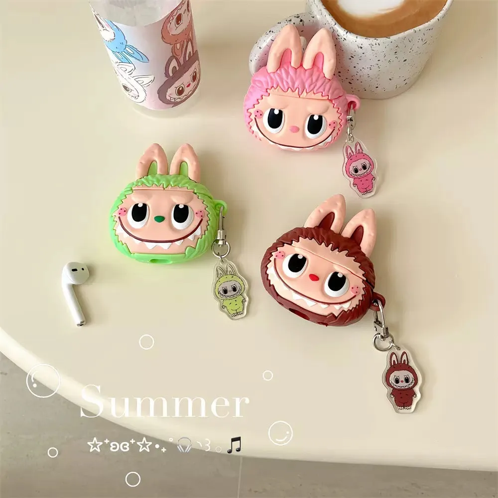 Cute Cartoon Silicone Labubu with Keychain | Brown Pink Green - AirPods AirPodsPro AirPods3 Case