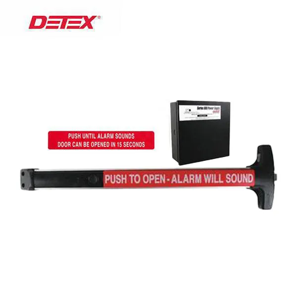 Detex - F-V40-EE - Delayed Egress  Rim Exit Device - Less Dogging - Fire Rated - 36" - 24VDC Power Supply - Satin Aluminum Clear - 10 Year Warranty