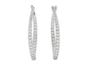 Diamond Elongated Hoop Earrings in 18K White Gold