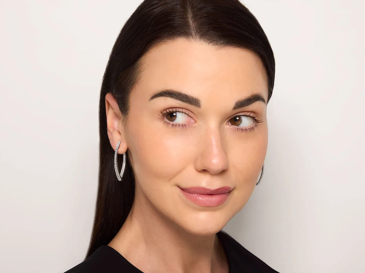 Diamond Elongated Hoop Earrings in 18K White Gold