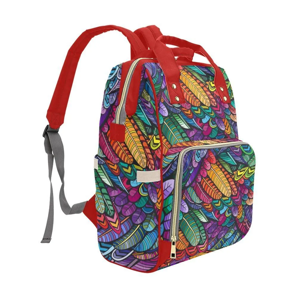Diaper Bag – Bohemian Colorful Feathers | Babygirl Custom Diaper Bag, Hipster Diaper Backpack, Boho Bag, Bohemian Bag, Multi Compartment Bag