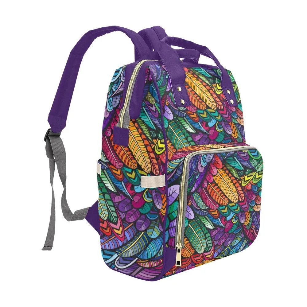 Diaper Bag – Bohemian Colorful Feathers | Babygirl Custom Diaper Bag, Hipster Diaper Backpack, Boho Bag, Bohemian Bag, Multi Compartment Bag