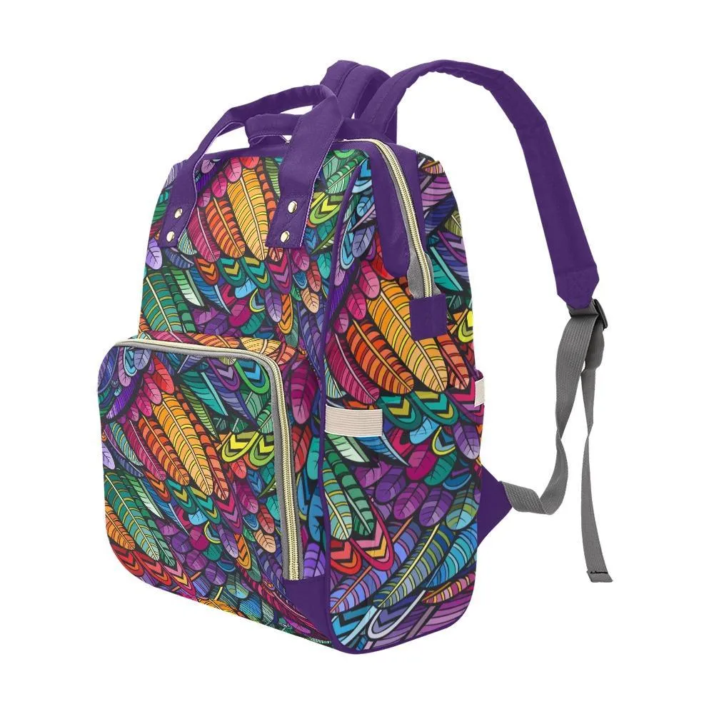 Diaper Bag – Bohemian Colorful Feathers | Babygirl Custom Diaper Bag, Hipster Diaper Backpack, Boho Bag, Bohemian Bag, Multi Compartment Bag