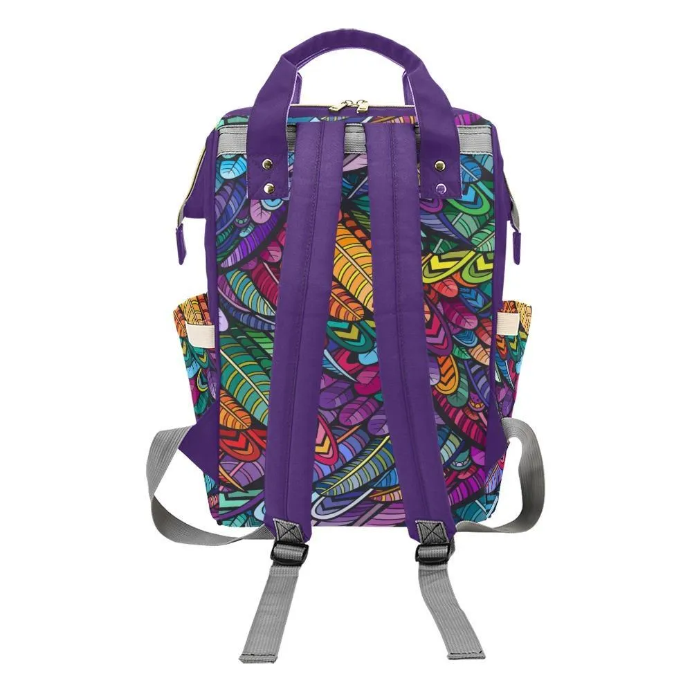 Diaper Bag – Bohemian Colorful Feathers | Babygirl Custom Diaper Bag, Hipster Diaper Backpack, Boho Bag, Bohemian Bag, Multi Compartment Bag