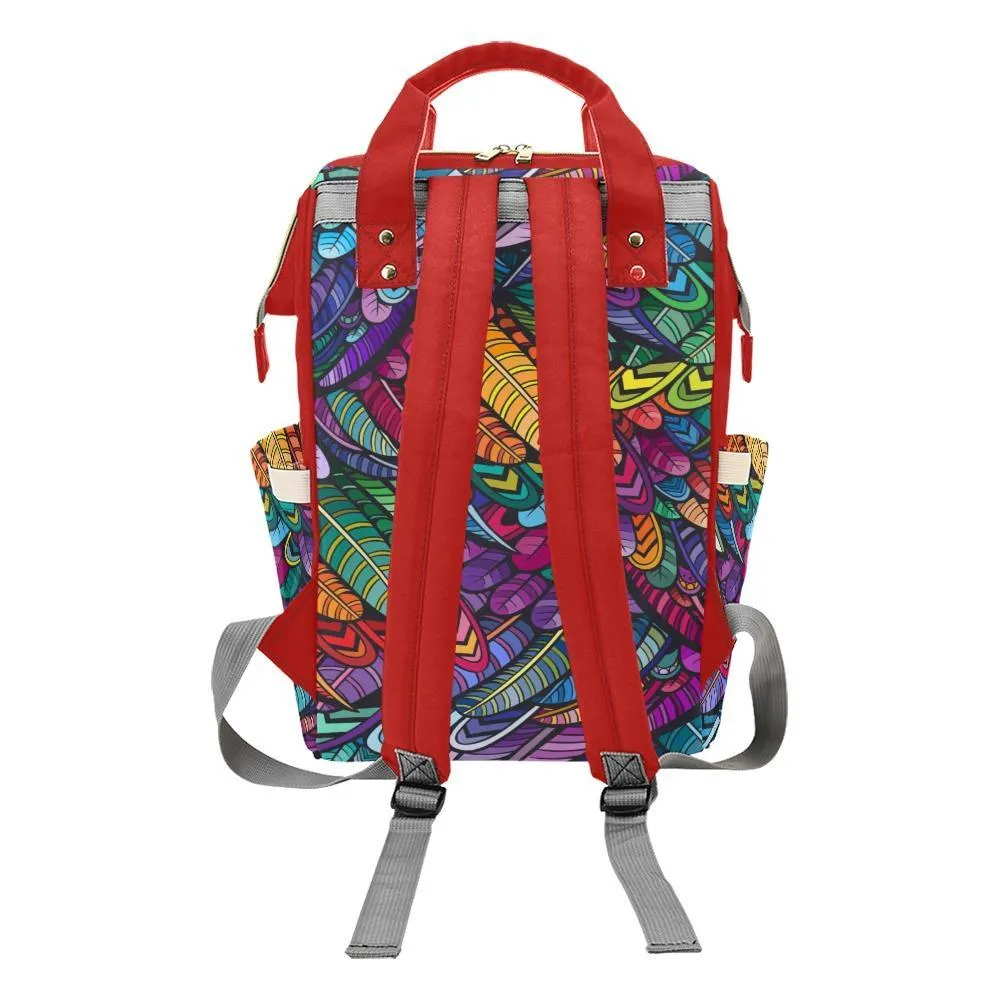 Diaper Bag – Bohemian Colorful Feathers | Babygirl Custom Diaper Bag, Hipster Diaper Backpack, Boho Bag, Bohemian Bag, Multi Compartment Bag