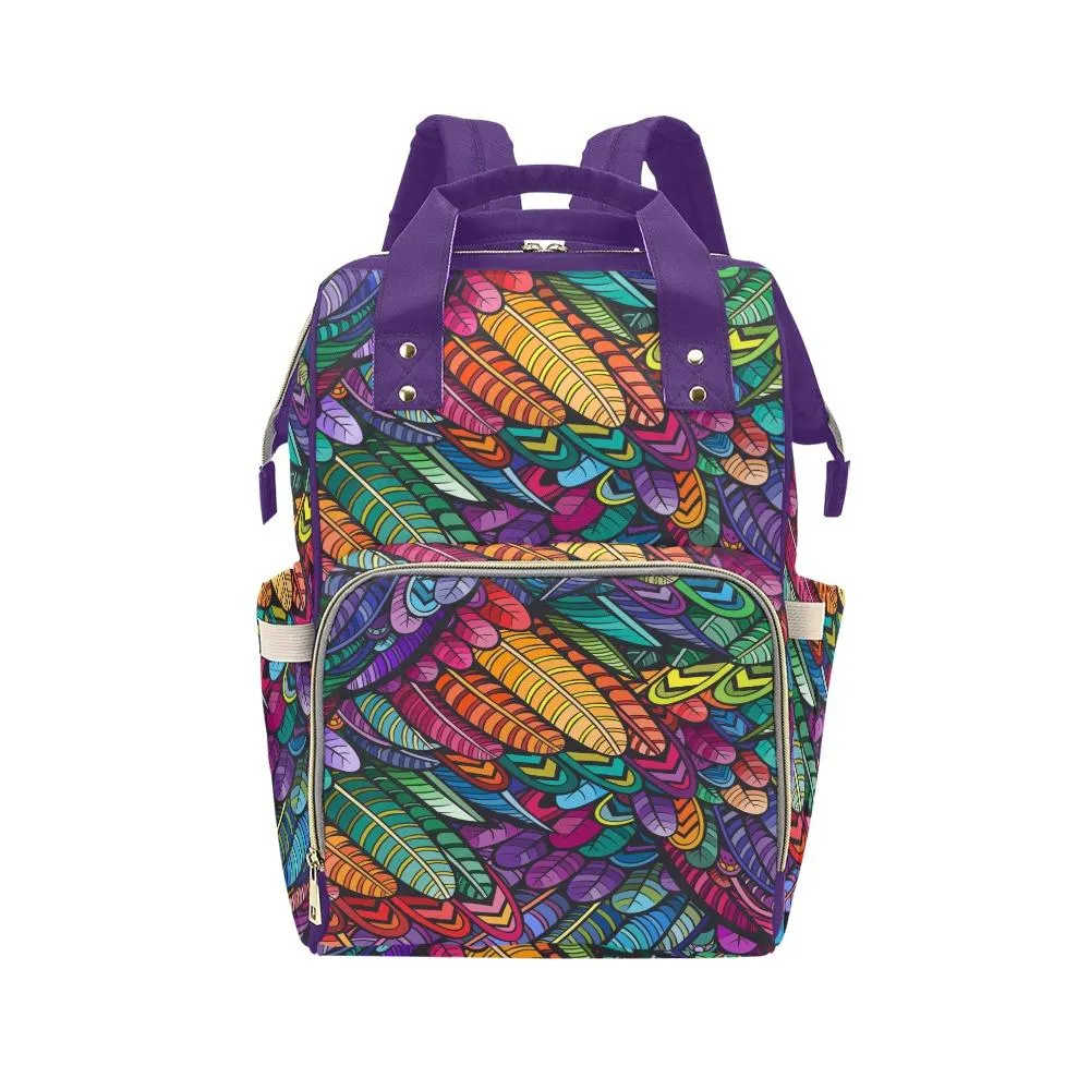 Diaper Bag – Bohemian Colorful Feathers | Babygirl Custom Diaper Bag, Hipster Diaper Backpack, Boho Bag, Bohemian Bag, Multi Compartment Bag