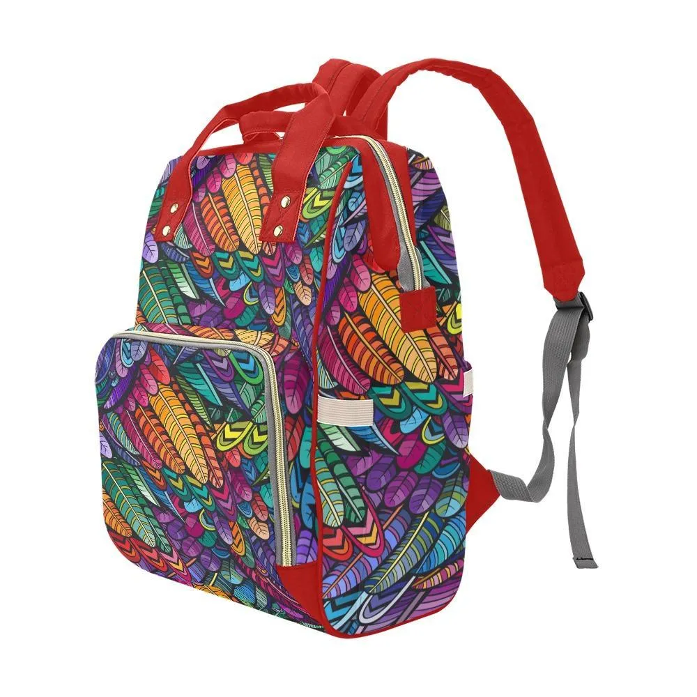 Diaper Bag – Bohemian Colorful Feathers | Babygirl Custom Diaper Bag, Hipster Diaper Backpack, Boho Bag, Bohemian Bag, Multi Compartment Bag