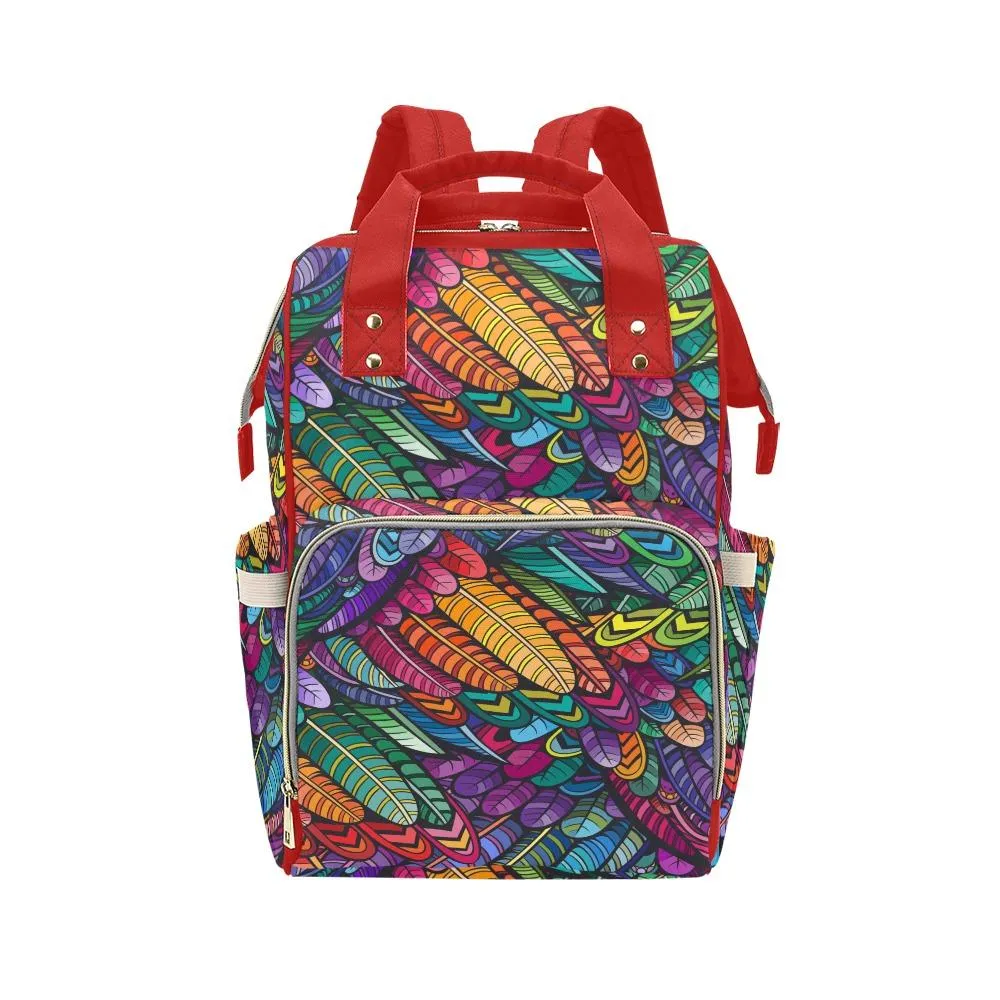 Diaper Bag – Bohemian Colorful Feathers | Babygirl Custom Diaper Bag, Hipster Diaper Backpack, Boho Bag, Bohemian Bag, Multi Compartment Bag