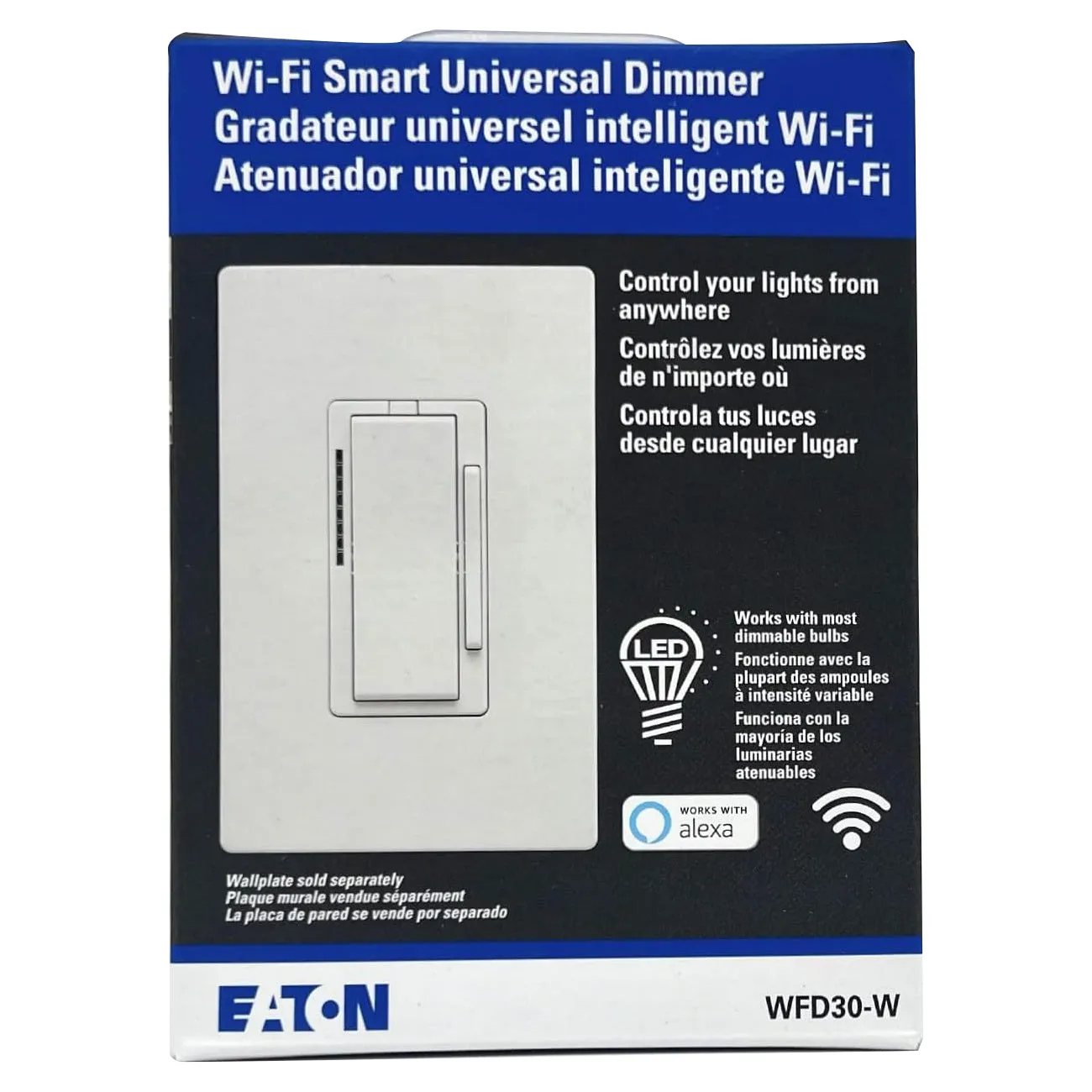 Eaton WiFi Smart Universal Dimmer Switch Compatible with Alexa in White Finish