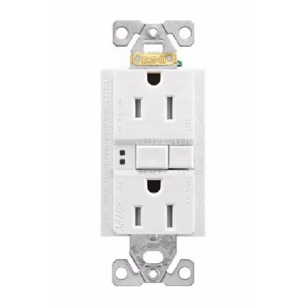 Eaton Wiring Devices TRAFGF15W-K-L Duplex Receptacle Wallplate, 2 -Pole, 15 A, 125 V, Back, Side Wiring, White