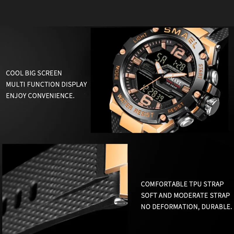 Fashion Men Watch Sport Clock 50M Waterproof Wristwatches LED Digital Auto Date Stopwatch Alarm Clocks 8033 Men's Casual Watches