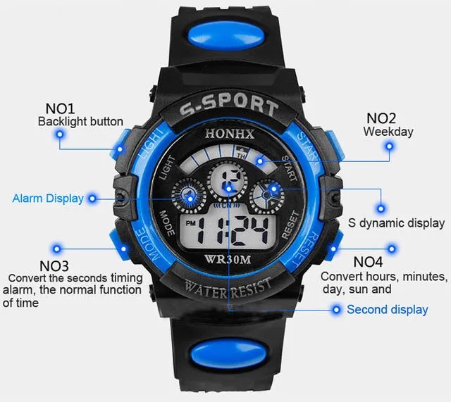 Fashion Waterproof Children Kids Boy Watches Digital LED Quartz Alarm Date Sports Electronic Quartz Wrist Watch dropship