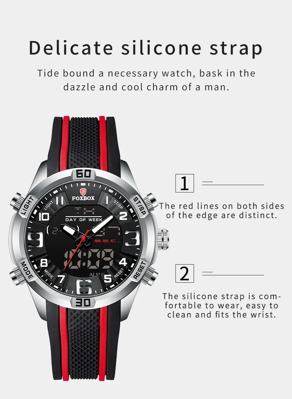 Foxbox Sport Mens Watches Top Brand Luxury Dual Display Quartz Watch For Men Military Waterproof Digital Electronic Watch