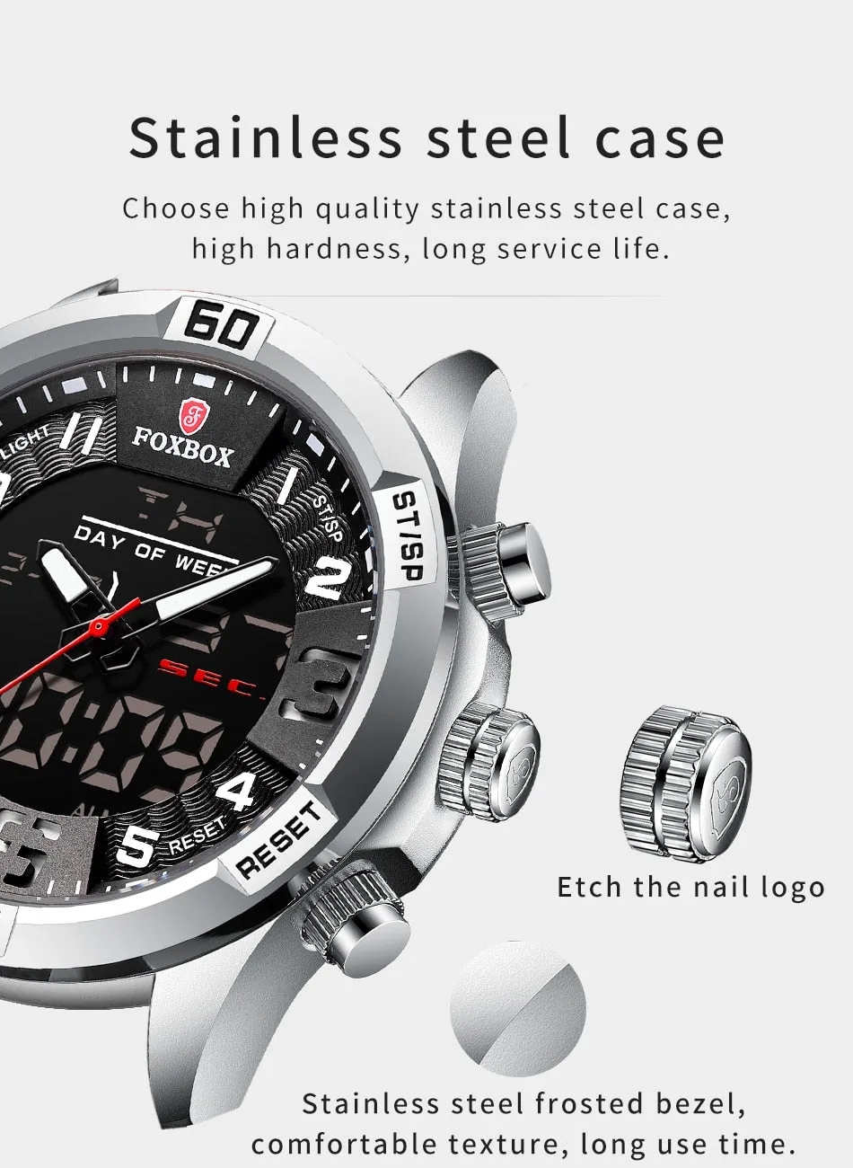 Foxbox Sport Mens Watches Top Brand Luxury Dual Display Quartz Watch For Men Military Waterproof Digital Electronic Watch
