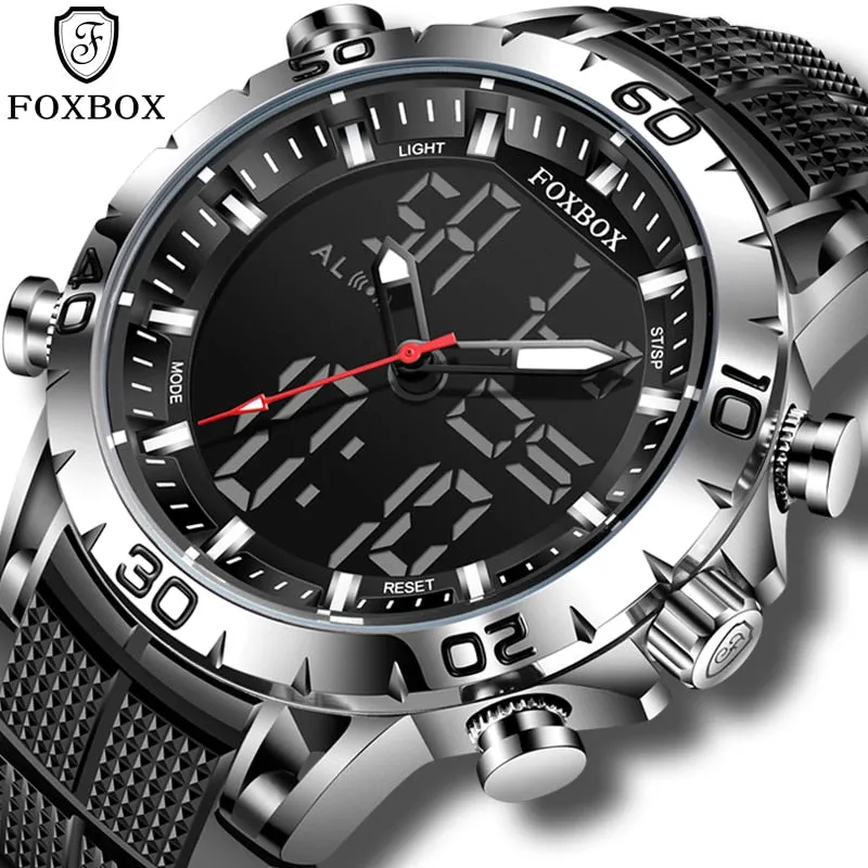 Foxbox Sport Mens Watches Top Brand Luxury Dual Display Quartz Watch For Men Military Waterproof Digital Electronic Watch