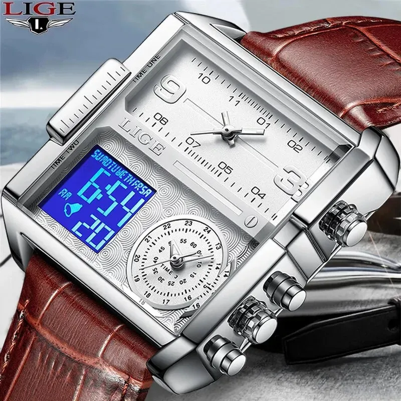Hudlot - Three Times Luxury Unique Style Analogue Digital Square Quartz Watch For Men