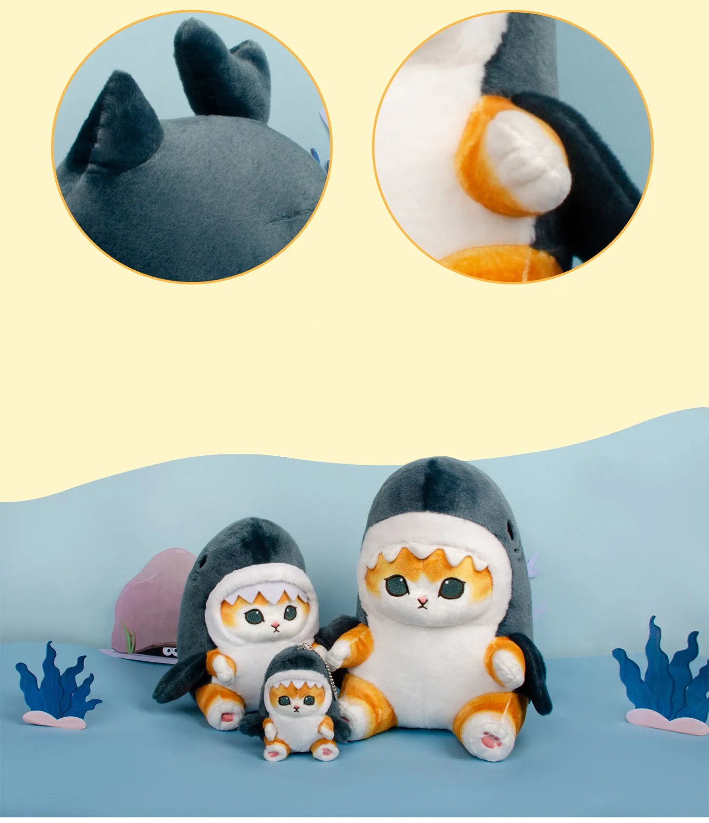 Japan Artist Mofusand Cat Neko Shark 11cm | 24cm | 28cm Mascot Plush Doll Keychain