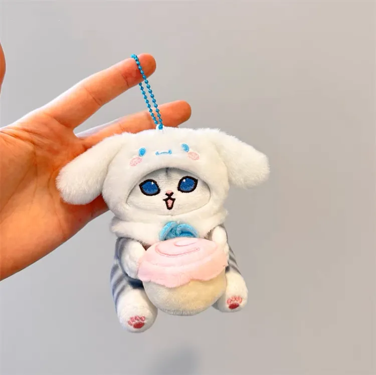 Japan Artist Mofusand x Sanrio Cat Neko Crossover Cinnamoroll - 12cm 15cm 20cm Mascot Plush Doll Big Keychain