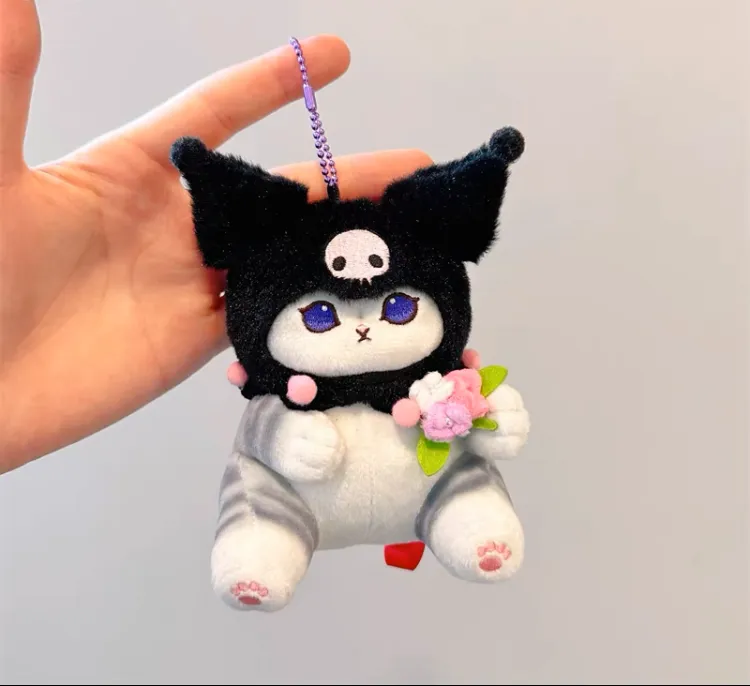 Japan Artist Mofusand x Sanrio Cat Neko Crossover Kuromi - 12cm 15cm 20cm Mascot Plush Doll Big Keychain