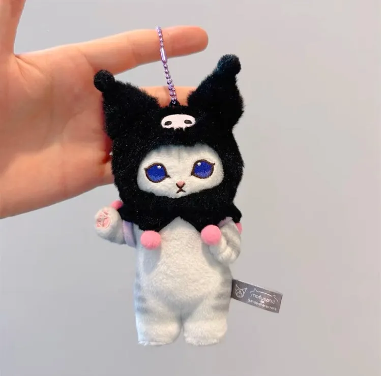 Japan Artist Mofusand x Sanrio Cat Neko Crossover Kuromi - 12cm 15cm 20cm Mascot Plush Doll Big Keychain
