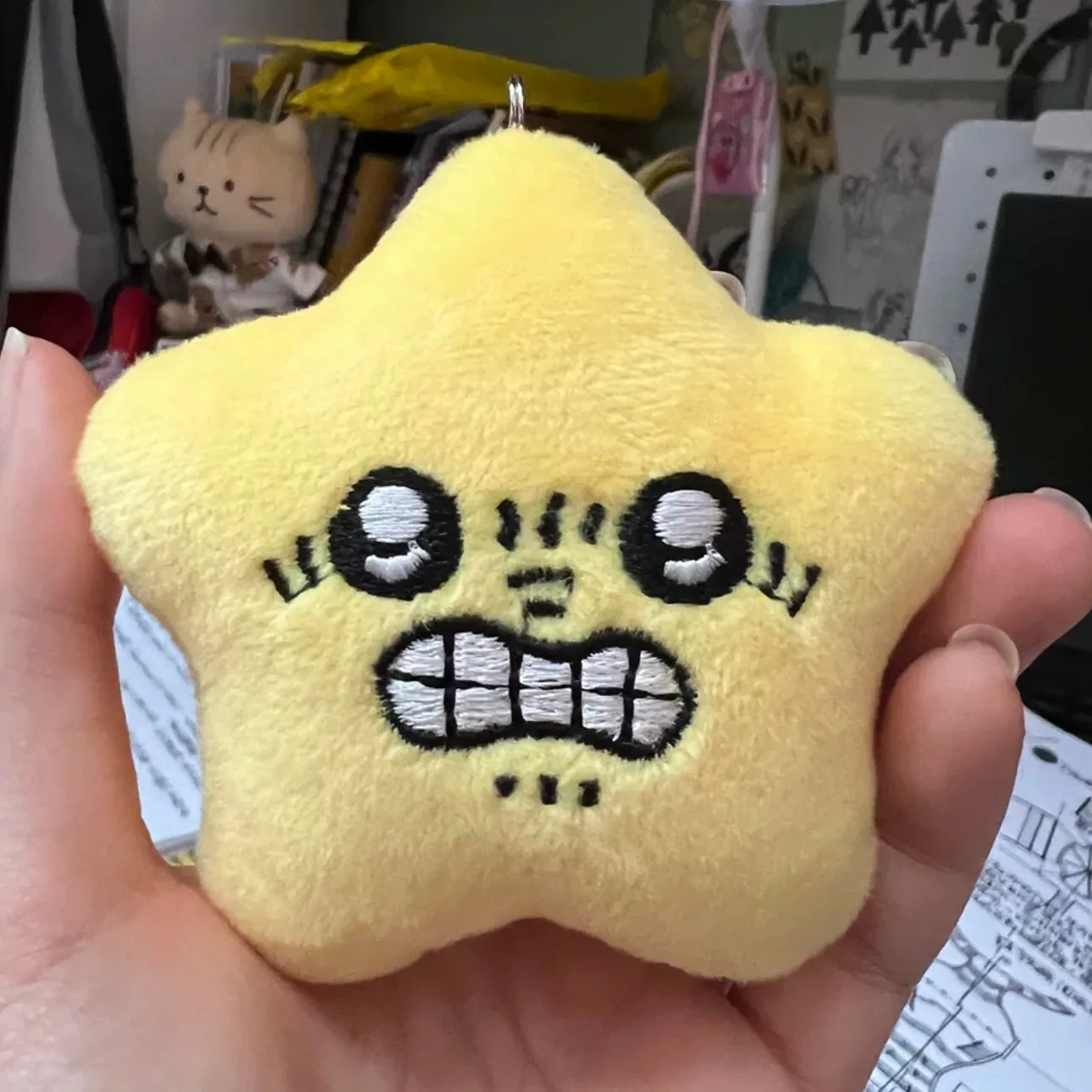 Japan ChiiKawa Shooting Star Keychain | Angry Smile Cute - Mini Plush Doll Keychain